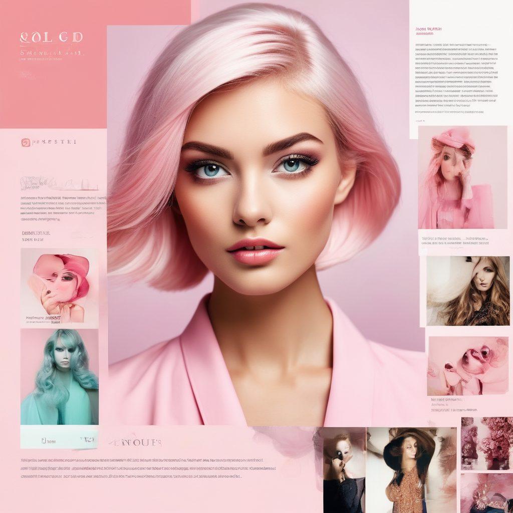 A stylish digital portfolio layout showcasing diverse modeling photos, including high-fashion, commercial, and editorial styles, with elegant typography overlaying the images. Surrounding the portfolio, illustrate tools of the trade like a camera, sketches, and makeup essentials, creating a visually harmonious scene. A backdrop of pastel colors and soft focus highlights the aspirational theme of career advancement in modeling. modern design. vibrant colors. soft focus.